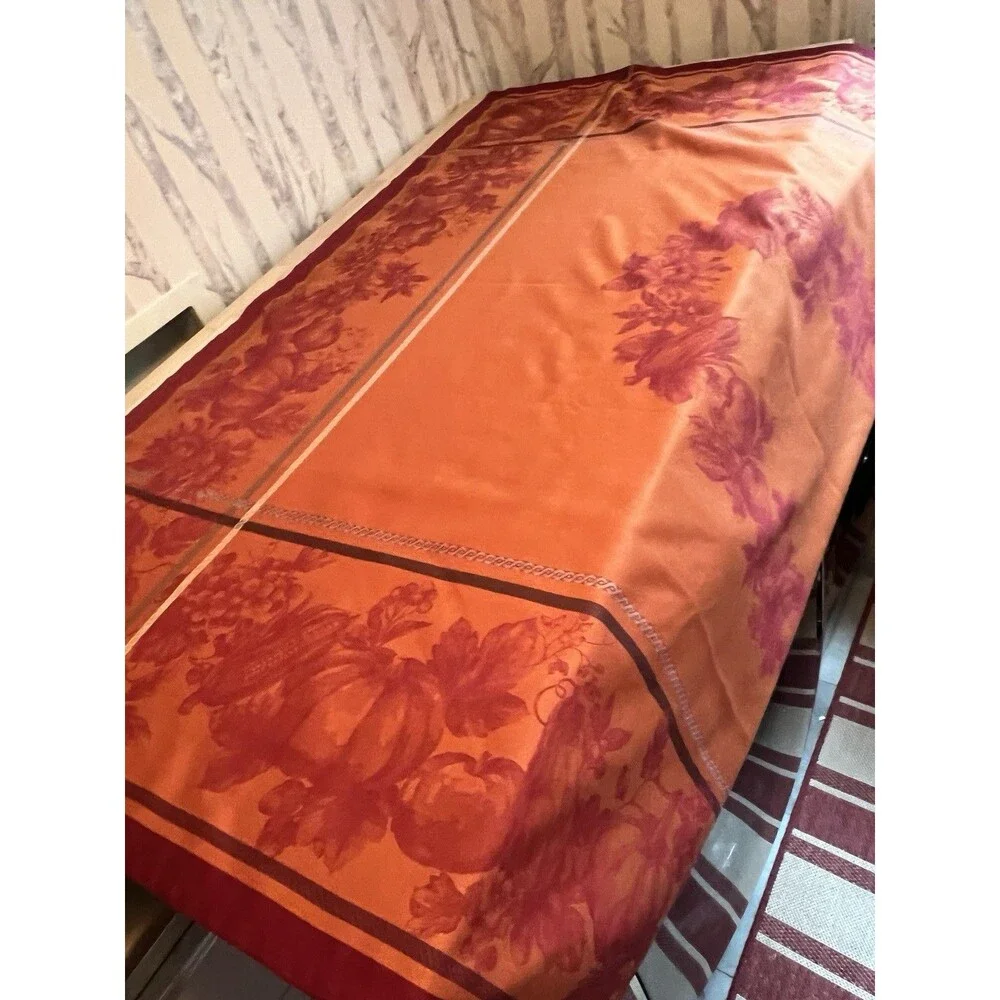 Williams Sonoma Jacquard Tablecloth 60x84 fall harvest Pumpkin orange
